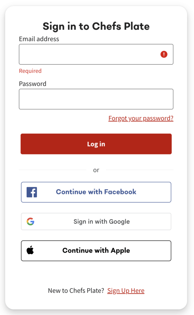 chefs plate login guide